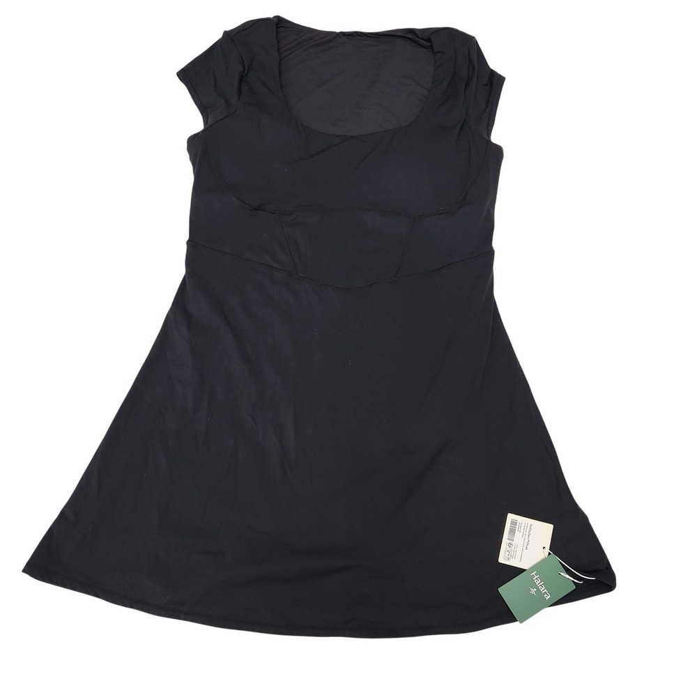 Halara SoftlyZero Plush Exercise Dress Black Built in Bra Shorts Large‎ NWT